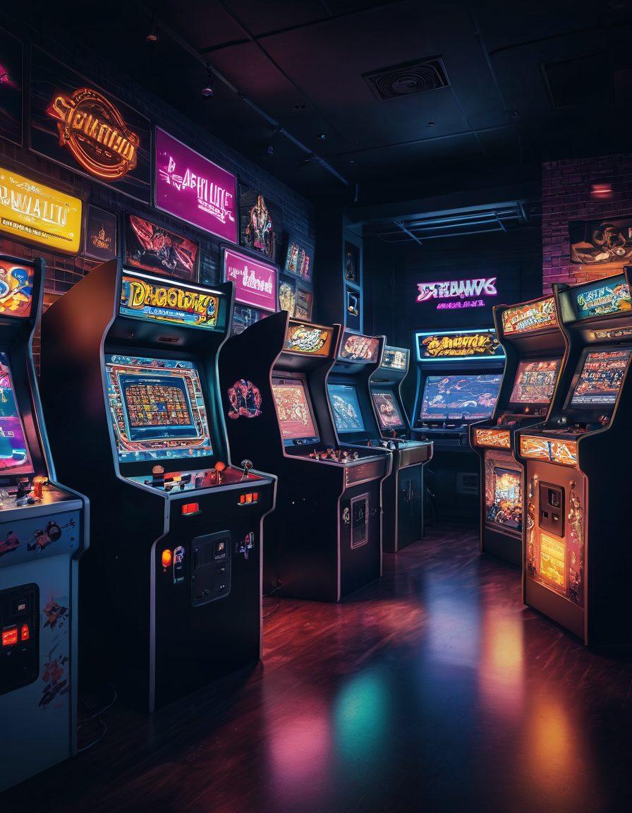 A dynamic composition featuring iconic elements of gaming, such as a vintage arcade machine, modern gaming consoles, and a diverse group of players intensely reviewing games. Include contrasting visuals of a bright, thriving game world on one side and a dark, glitchy game scene on the other, symbolizing the best and worst in gaming entertainment. The background should have pixelated elements merging with smooth graphics. vibrant colors. super-realistic.